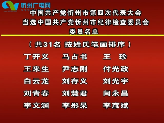 中国共产党忻州市第四次代表大会当选中国共产党忻州市纪律检查委员会委员名单