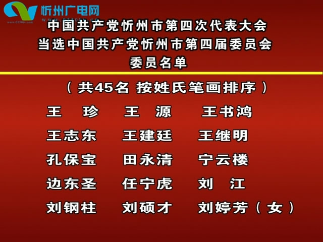 中国共产党忻州市第四次代表大会当选中国共产党忻州市第四届委员会委员名单