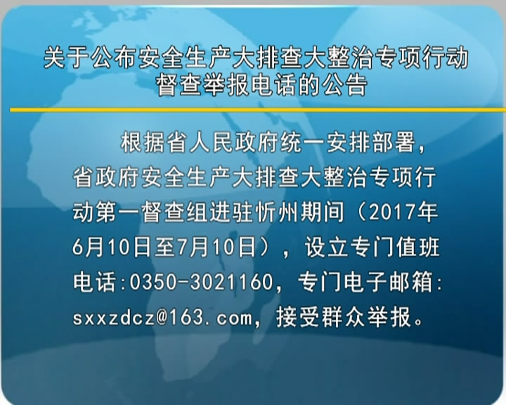 关于公布安全生产大排查大整治专项行动督查举报电话的公示​