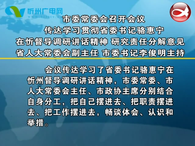 市委常委会召开会议 传达学习贯彻省委书记骆惠宁在忻督导调研讲话精神 研究责任分解意见