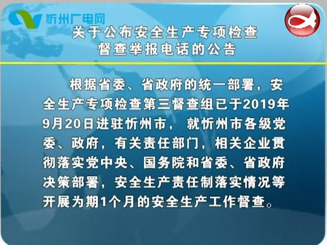 关于公布安全生产专项检查督查举报电话的公告​