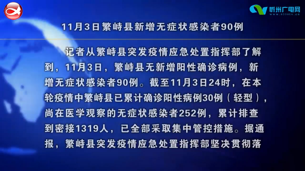 11月3日繁峙县新增无症状感染者90例​